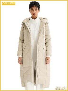 Long Maxi Down Puffer Coat Hooded 700 Fill Power 2-Way Zip Winter Coat